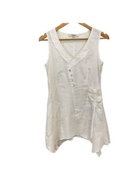 Vitrin design tunic mini dress 100%lin ecru natural white asymmetric sleeveless